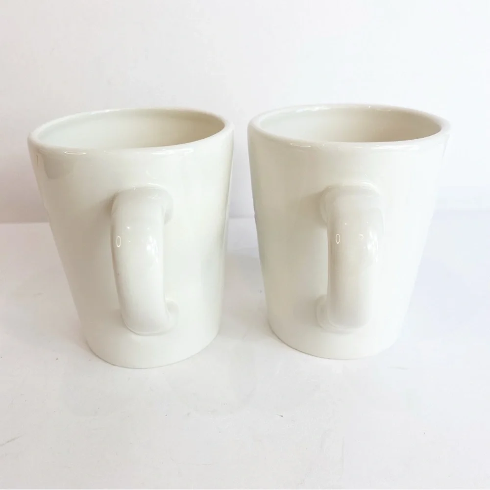 Retired Williams Sonoma Snowman Skiing Mugs~Set of 2 Christmas Winter Holiday